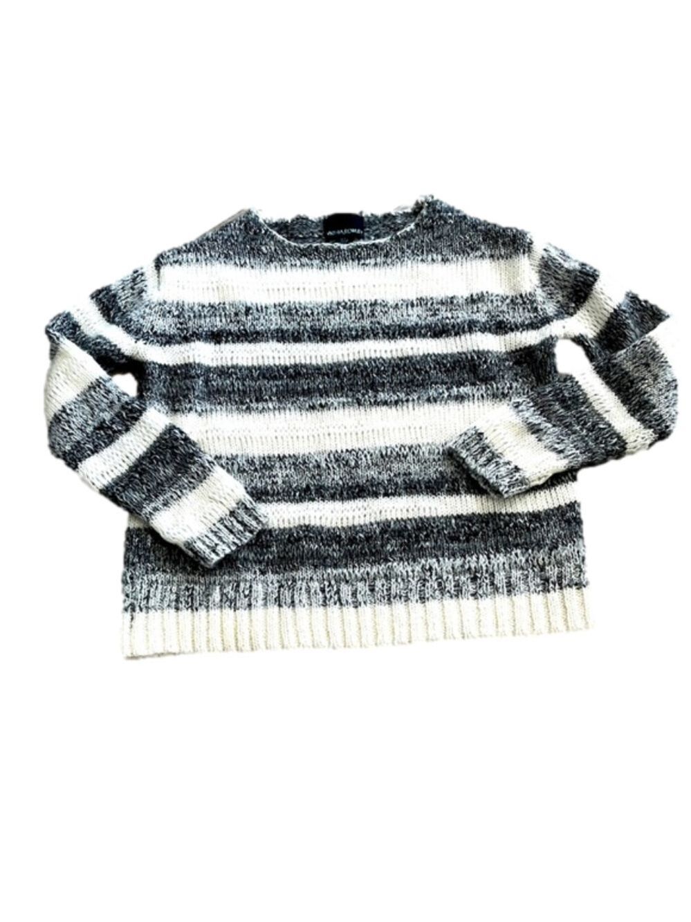 CYNTHIA ROWLEY Wool Mohair Blend Sweater, Small, Cream and Grey Stripes (S/M)